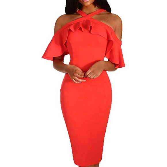 Dresses & Skirts - ruffle off the shoulder bodycon dress